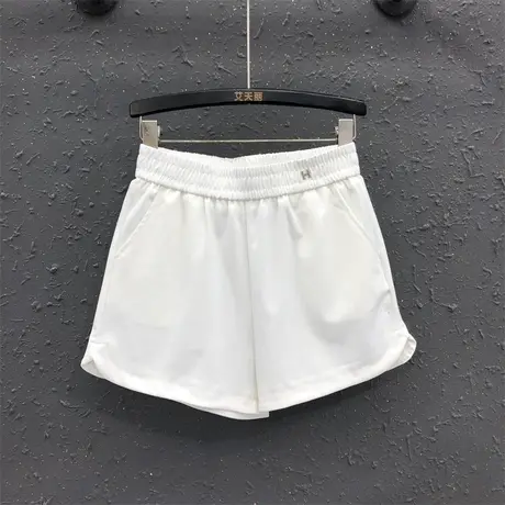 韩版简约休闲裤女2024春夏新款白色松紧高腰显瘦百搭A字阔腿短裤图片