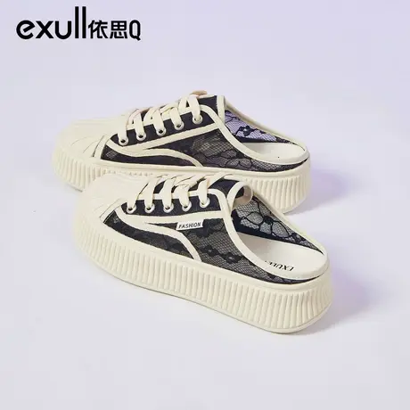 依思q半拖帆布鞋女2023年新款夏天厚底透气超火一脚蹬懒人鞋夏款图片