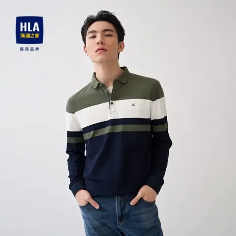 HLA/海澜之家撞色条纹长袖POLO衫珠地舒适透气上衣保罗爸爸T恤男图片