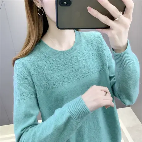 洋气外穿薄毛衣女2022新款女装春装圆领长袖针织衫套头打底衫上衣图片