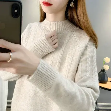 2023秋冬新款半高领毛衣女宽松外穿洋气内搭加厚针织打底衫女套头图片