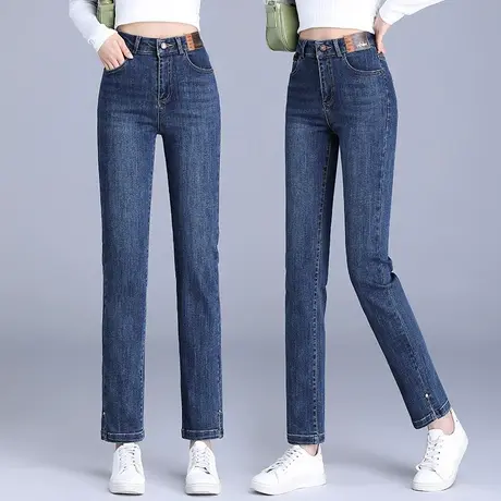 牛仔直筒裤女秋季2023高腰弹力修身显瘦萝卜裤小个子大码烟管裤潮图片