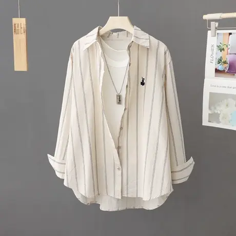 2023春季新款竖条纹衬衫女设计感小众韩版宽松休闲衬衣春秋上衣潮图片