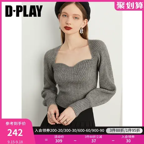 DPLAY秋装复古美背宫廷领时尚灰色软糯亲肤套头针织毛衣图片