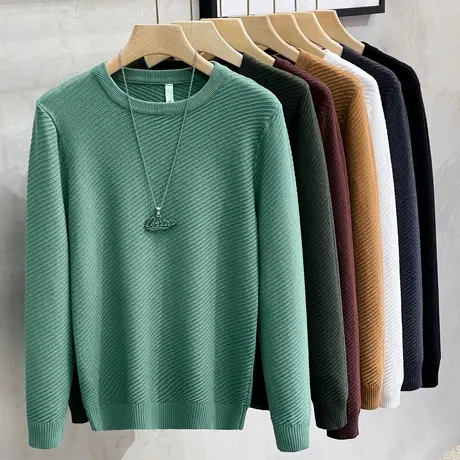 肌理感高端毛衣男士圆领打底衫休闲针织衫商务舒适男装线衣秋冬潮商品大图