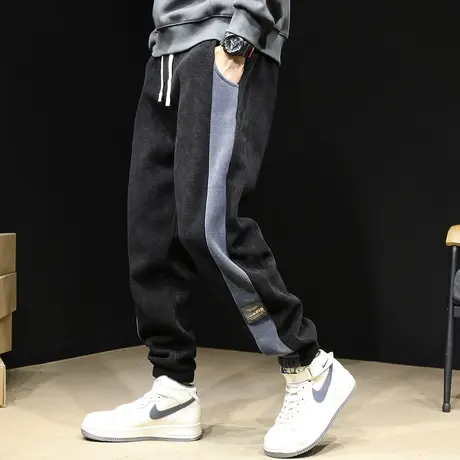 加绒运动裤男秋冬款条纹加厚休闲男裤束脚男士卫裤灯芯绒裤子冬季商品大图