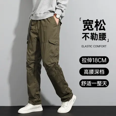 工装裤子男春秋款加肥加大码中年直筒裤爸爸宽松户外秋季运动长裤图片