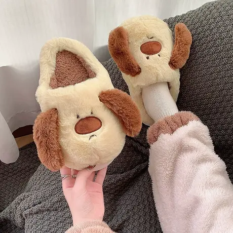 网红时尚可爱卡通厚底防滑棉拖女2023年秋季新款保暖毛绒毛毛拖鞋商品大图