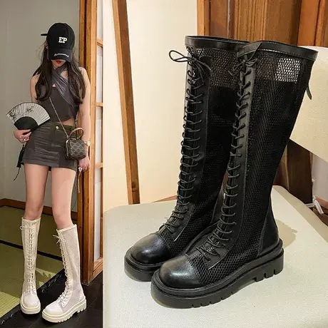 长筒靴女2023新款四季瘦瘦高筒厚底长靴增高后拉链小个子骑士靴子商品大图