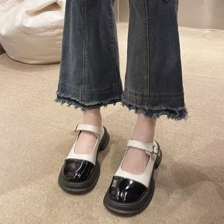 小皮鞋女2023秋季新款复古英伦风一字扣带低帮鞋玛丽珍单鞋乐福鞋图片