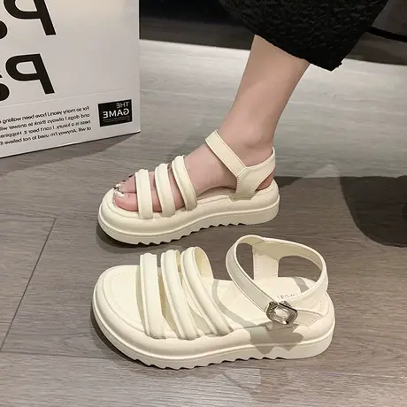 一字扣带罗马凉鞋女2023夏季新款网红露趾时尚舒适沙滩度假沙滩鞋商品大图