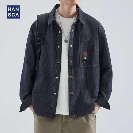 hansca长袖牛仔衬衫男2025春季日系水洗复古潮牌痞帅工装衬衣外套图片