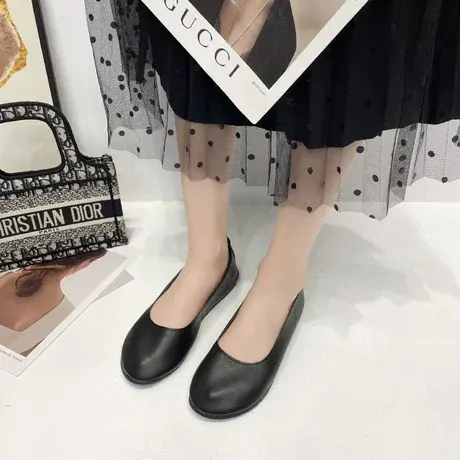 平底单鞋女2023四季新款软皮浅口休闲瓢鞋舒适软底百搭豆豆鞋大码图片