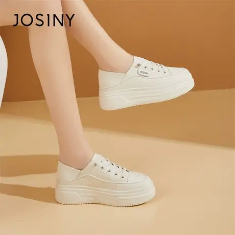 Josiny/卓诗尼女鞋2024春季新款真皮小白鞋百搭厚底增高休闲板鞋商品大图
