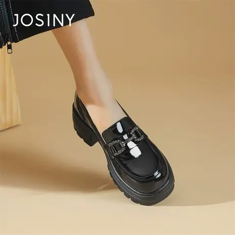Josiny/卓诗尼厚底乐福鞋女2024新款春季小皮鞋一脚蹬英伦风单鞋商品大图