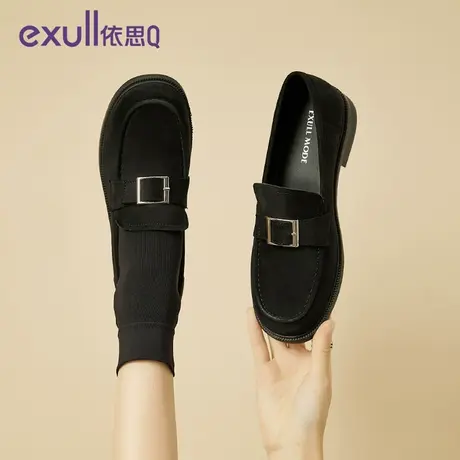 exull/依思Q2024年春秋季新款低跟一脚蹬女鞋复古风潮流女乐福鞋图片