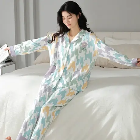 南极人睡衣女纯棉春秋款长袖长裤甜美网红风家居服套装可外穿新款商品大图