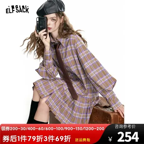 妖精的口袋格纹衬衫连衣裙女2023秋季新款复古学院风灯笼袖裙子潮图片