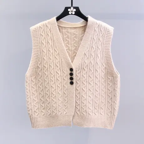 复古慵懒风外搭针织马甲女秋冬2023新款宽松时尚V领毛衣背心开衫商品大图