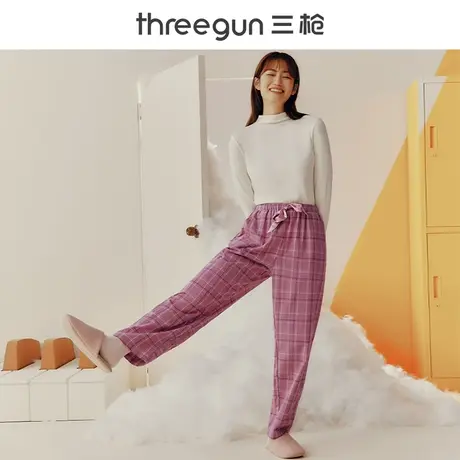 三枪纯棉睡裤女秋季宽松棉绸格子长裤可外穿显瘦休闲女式家居裤潮图片