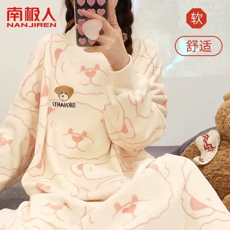 珊瑚绒睡衣女款秋冬季加厚加绒可爱网红风法兰绒大码连衣裙家居服图片