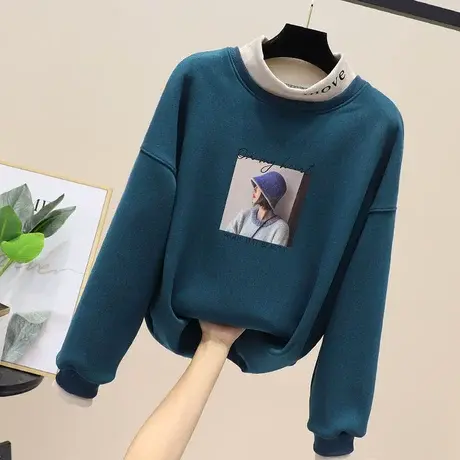 假两件女士卫衣秋冬女装2023新款韩版宽松春秋加绒加厚ins潮外套商品大图