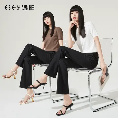 逸阳女裤高腰黑色微喇裤女2023年春夏新款马蹄裤显瘦喇叭裤女8028图片