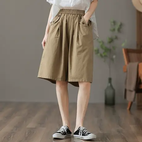 dza 高腰显瘦宽松阔腿五分裤子女士夏季薄款短裤休闲直筒百搭中裤图片