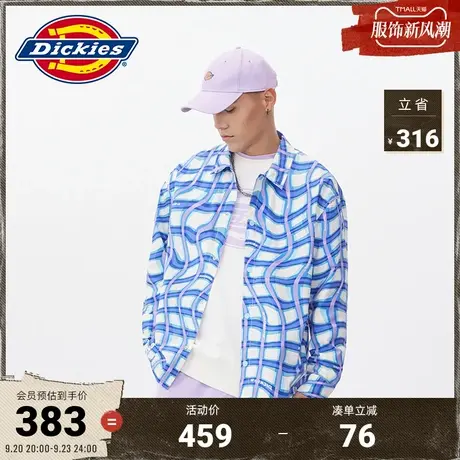Dickies商场同款 23新品工装灵感秋冬 宽松休闲曲线格纹长袖衬衫图片