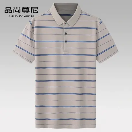 男士Polo衫纯棉舒适商务休闲清爽条纹翻领爸爸夏装t恤短袖中老年商品大图