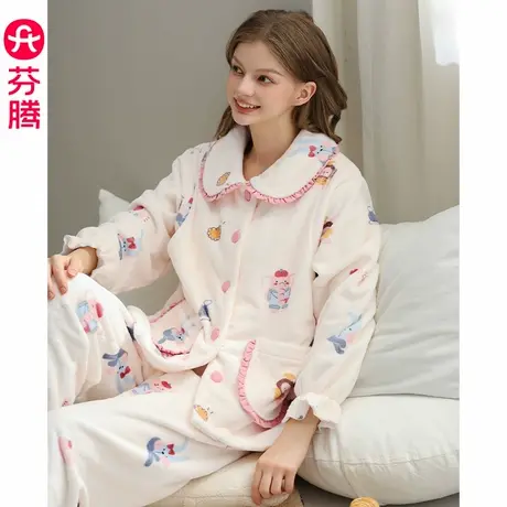 芬腾珊瑚绒月子服秋冬季加厚保暖孕妇睡衣产后哺乳喂奶家居服套装图片