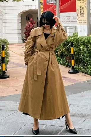 风衣外套女春秋新款流行中长款韩版过膝宽松英伦风高级感气质大衣图片