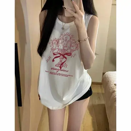 纯棉吊带坎肩背心无袖t恤女夏季外穿高级感宽松港风挂脖辣妹上衣商品大图