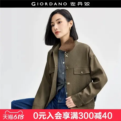佐丹奴工装外套女新款复古花形纽扣双色粗斜纹翻领夹克女18374217图片