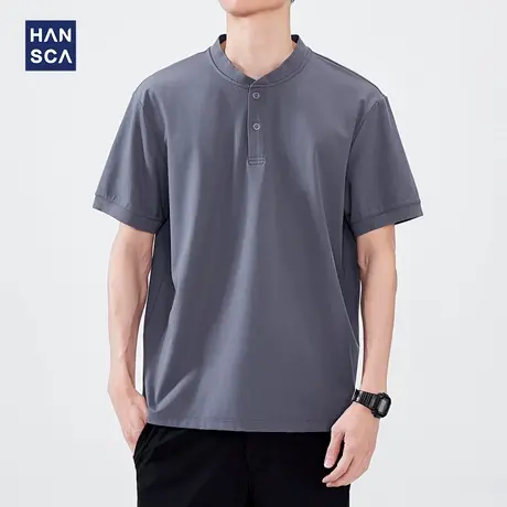 hansca60s丝光柔弹小珠地短袖polo衫男2025夏季薄款正肩亨利领t恤商品大图