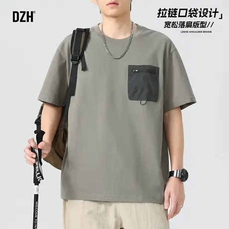 男士美式潮牌短袖t恤男夏季工装五分袖上衣半袖体恤2025新款男装商品大图