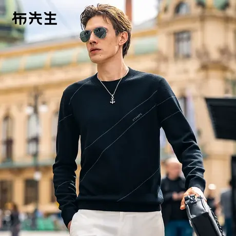 MrBu布先生字母刺绣羊毛衫春季撞色线条保暖男款毛衣PT15581图片