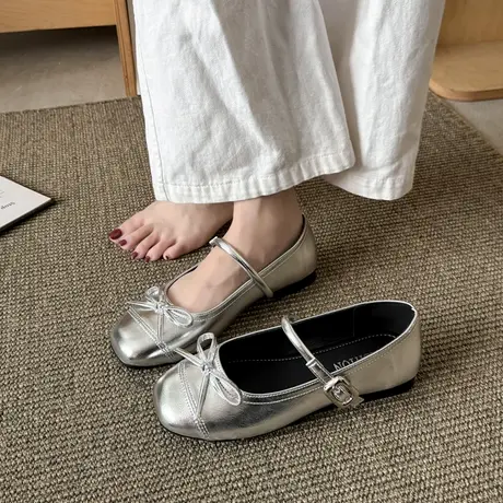 银色平底玛丽珍鞋女2025年新款夏季通勤英伦风小皮鞋日系百搭单鞋商品大图