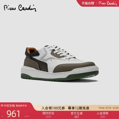 皮尔卡丹男鞋真皮撞色拼接系带XL轻底透气柔软潮板鞋百搭休闲鞋男商品大图
