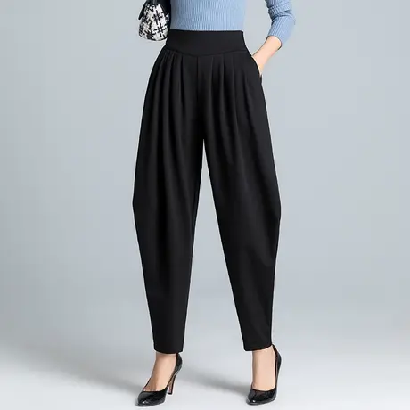 哈伦裤女春秋宽松加肥加大码女裤子高腰显瘦垂感黑色休闲萝卜长裤商品大图