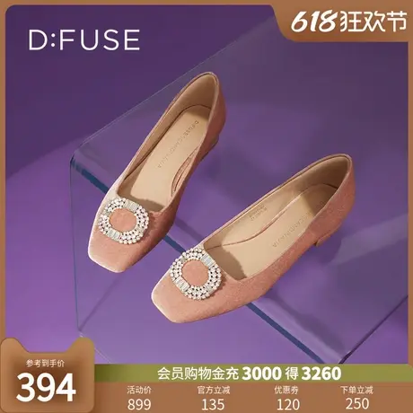 Dfuse方头平底鞋钻扣单鞋女奶奶鞋软底商品大图