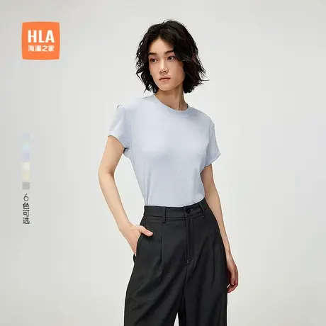 HLA/海澜之家黑色休闲圆领直筒短袖T恤25春夏新弹力针织上衣女装商品大图