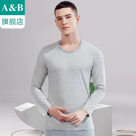ab内衣男士保暖套装低领色织条纹弹力舒适圆领打底秋衣秋裤R941商品大图