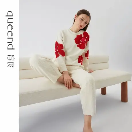 淳度2024新款半边绒睡衣女冬款加厚加绒长袖大花高级感家居服套装商品大图