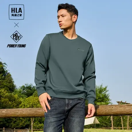 【加绒】HLA/海澜之家智慧绒卫衣23秋冬新圆领加厚绣花休闲卫衣男商品大图
