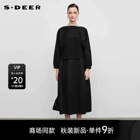 【商场同款】sdeer圣迪奥女时尚圆领肌理亮面拼接卫衣S25383316图片
