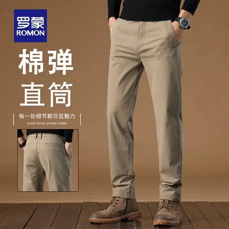 罗蒙纯棉裤子男2025秋季新款男士休闲裤宽松直筒商务卡其长裤N1Z商品大图