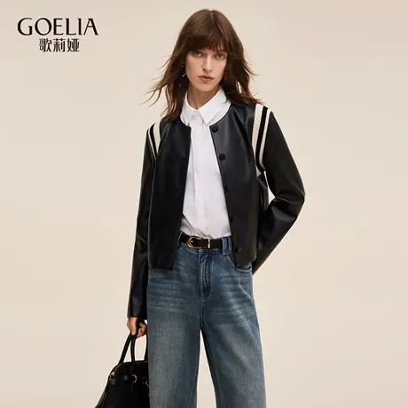 歌莉娅秋季新品拼接环保皮衣外套1E8J6E520图片
