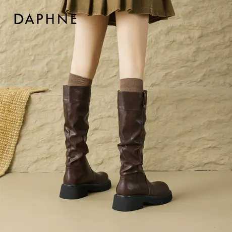 达芙妮厚底长筒靴女2025秋新款不过膝冬季靴子堆堆皮靴加绒骑士靴商品大图