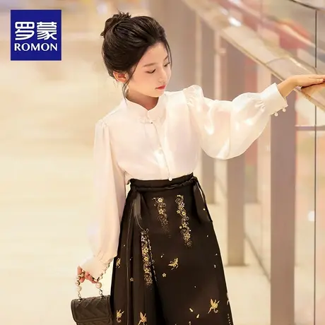 罗蒙新中式女童衬衫马面裙套装2025新款中国风古装儿童汉服演出服图片